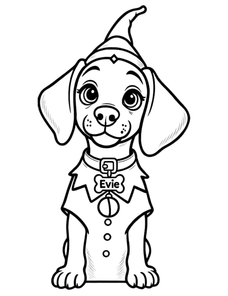 Printable Party hat puppy coloring page for kids ages 3–8