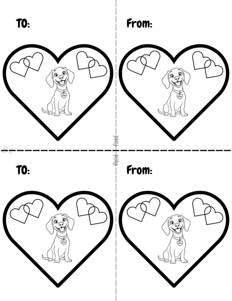 Printable Valentine cards to color and give for kids ages 3–8