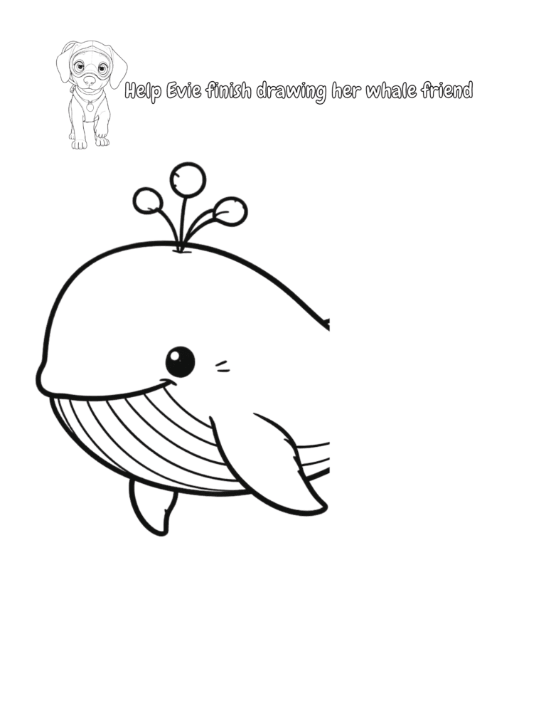 Printable Finish drawing the whale activity for kids ages 3–8