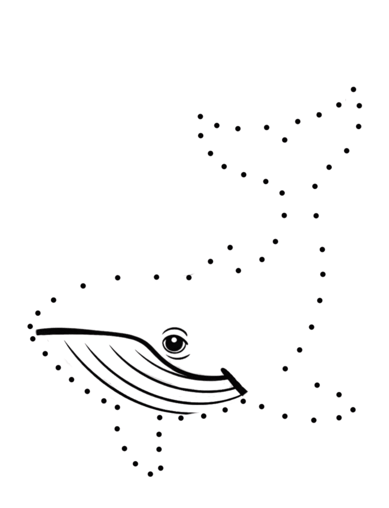 Printable Whale dot-to-dot activity for kids ages 3–8