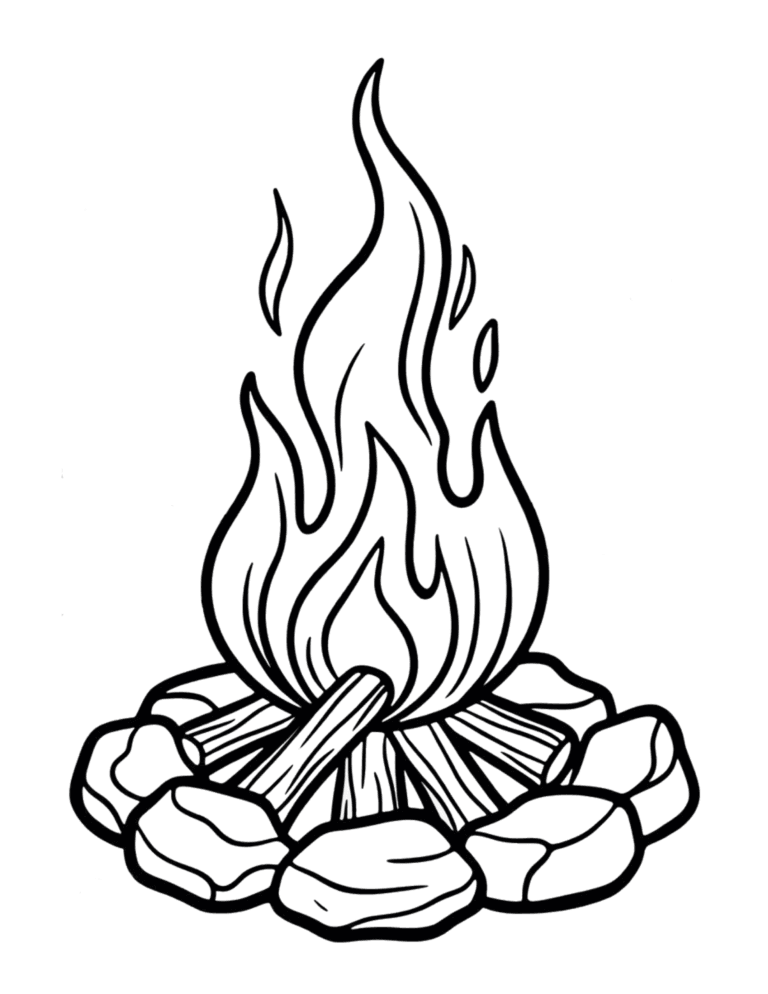 Printable Campfire coloring page for kids ages 3–8