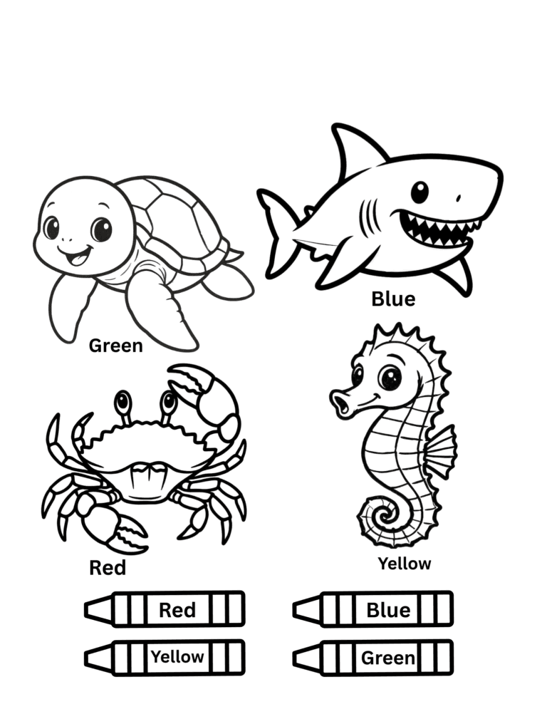 Printable Under the sea color by number activity for kids ages 3–8
