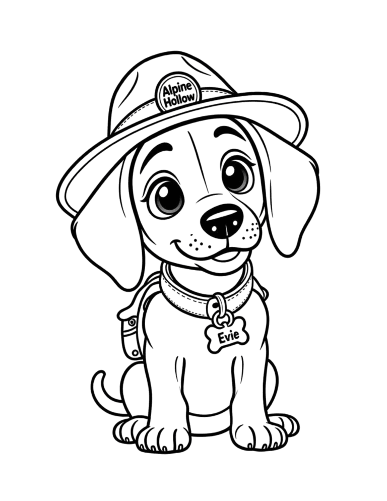 Printable Camp puppy coloring page for kids ages 3–8