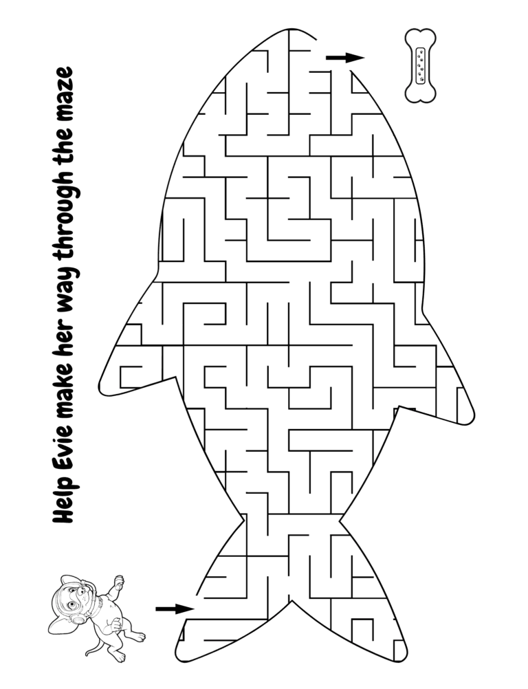 Printable Shark maze activity for kids ages 3–8
