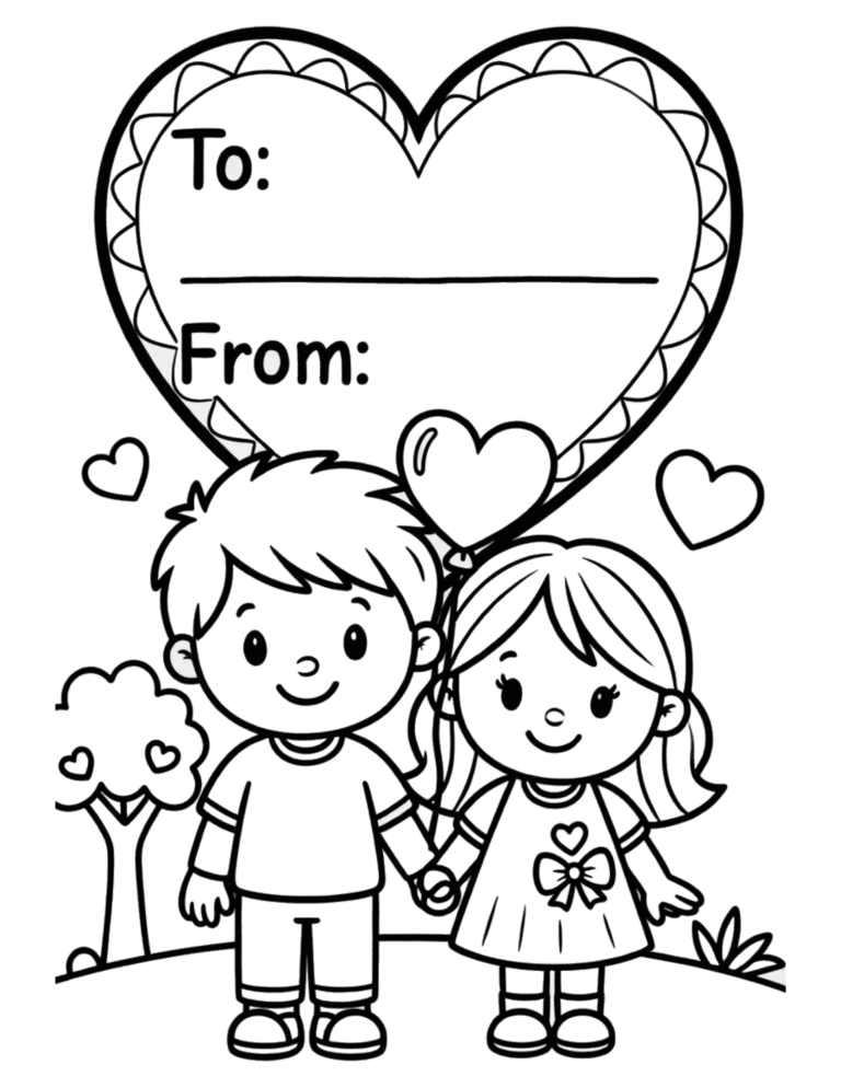 Printable Valentine's Day card to color and give for kids ages 3–8