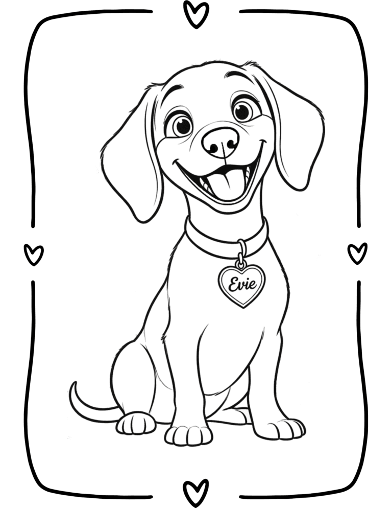 Printable Valentine puppy coloring page for kids ages 3–8