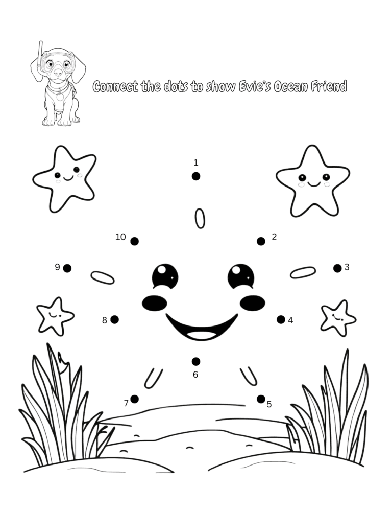 Printable Starfish dot-to-dot activity for kids ages 3–8