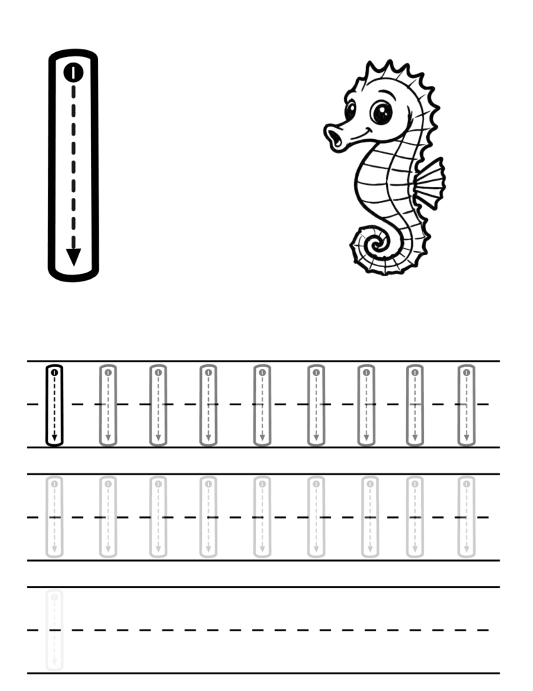 Printable Number 1 tracing and counting activity for kids ages 3–8