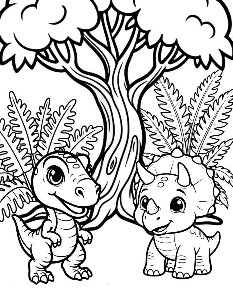 Printable baby dinosaurs coloring page for kids ages 3–8