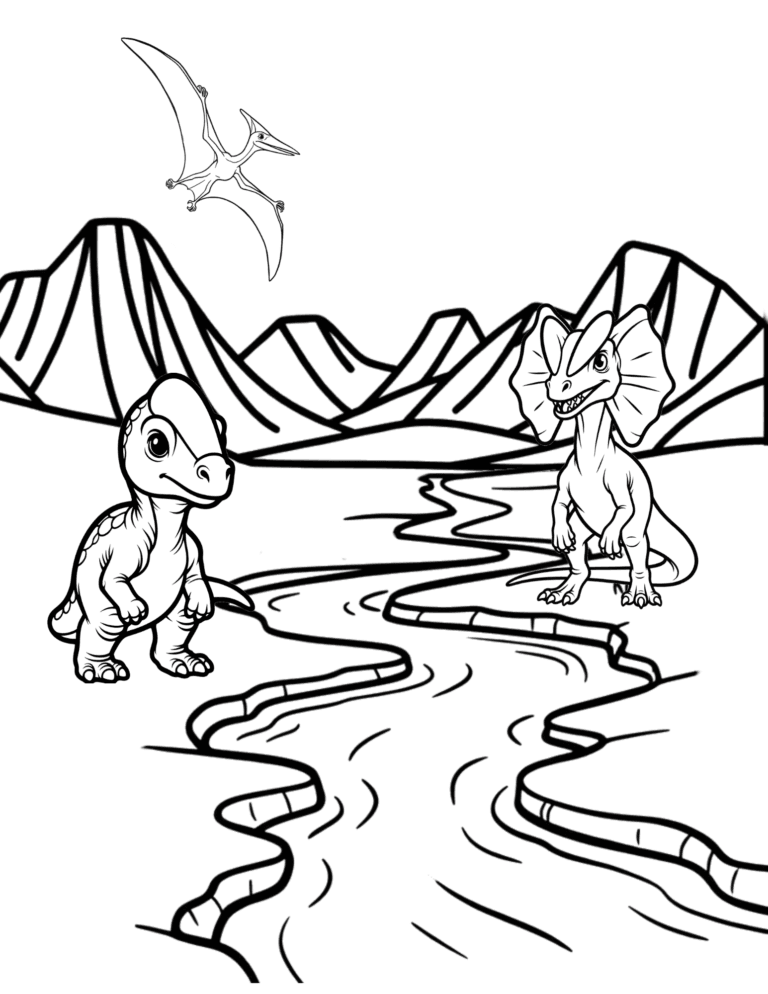 Printable pterodactyl dinosaur coloring page for kids ages 3–8