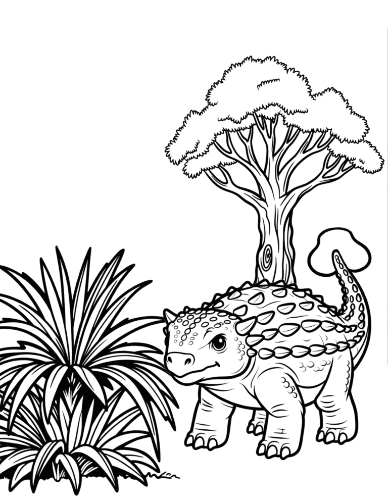 Printable ankylosaurus dinosaur coloring page for kids ages 3–8
