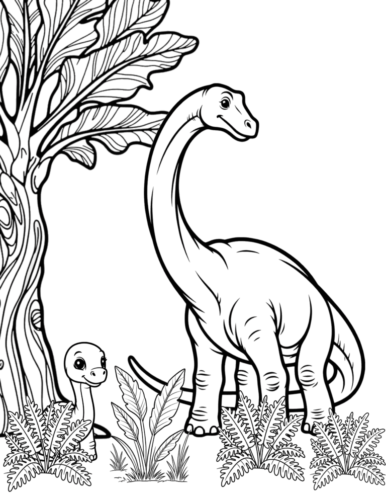 Printable brachiosaurus dinosaur coloring page for kids ages 3–8