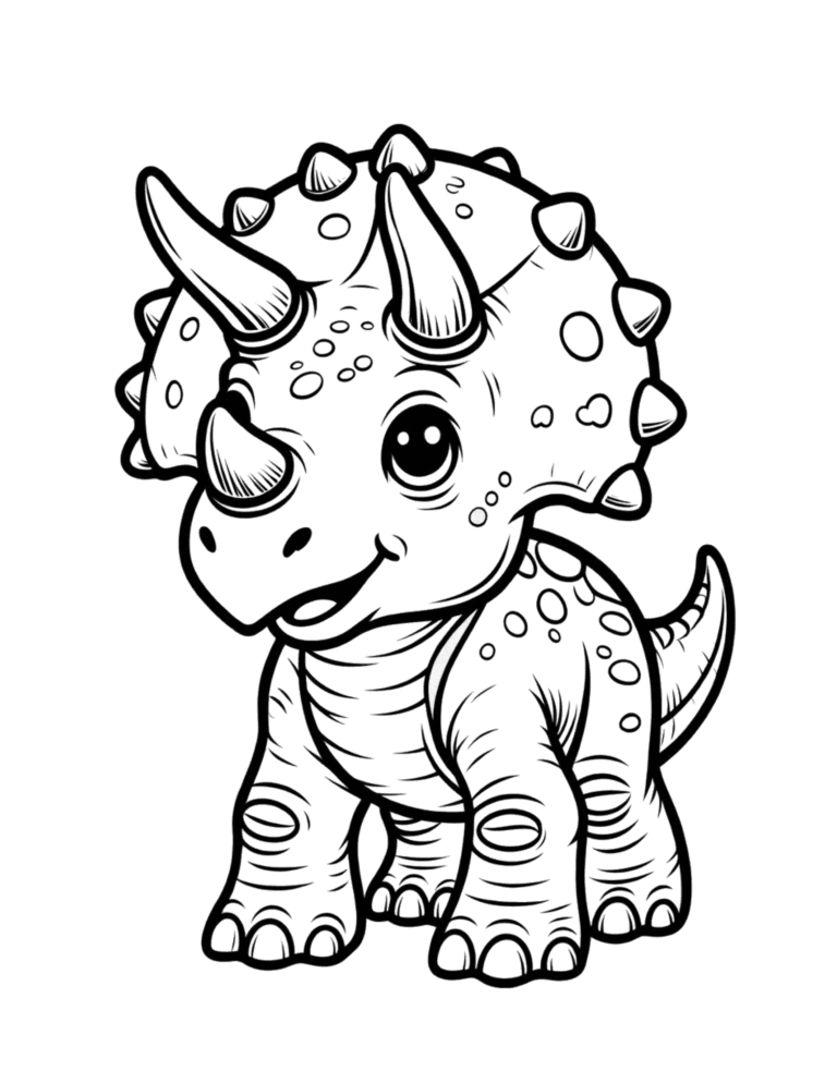 Printable friendly triceratops dinosaur coloring page for kids ages 3–8