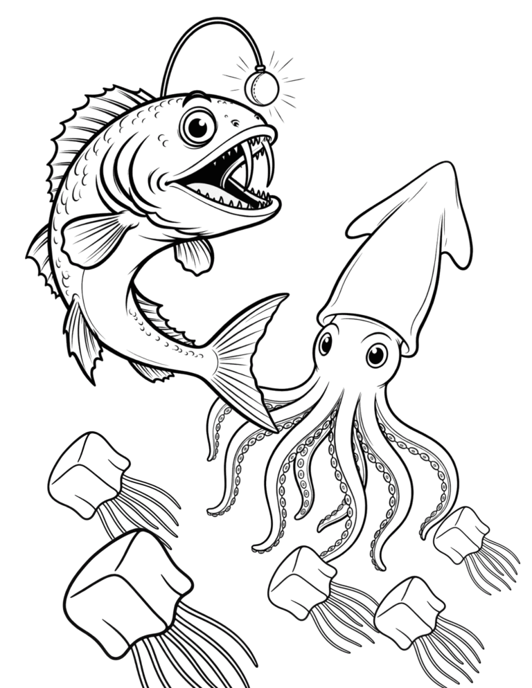 Printable Squid coloring page for kids ages 3–8