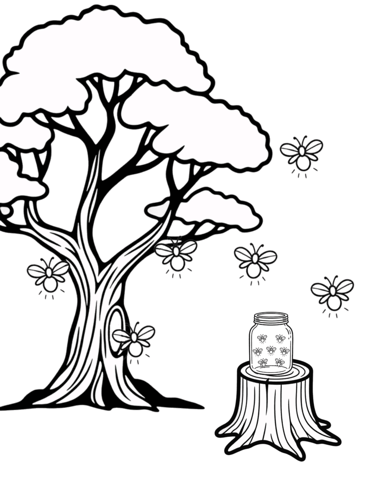 Printable Woodland tree coloring page for kids ages 3–8