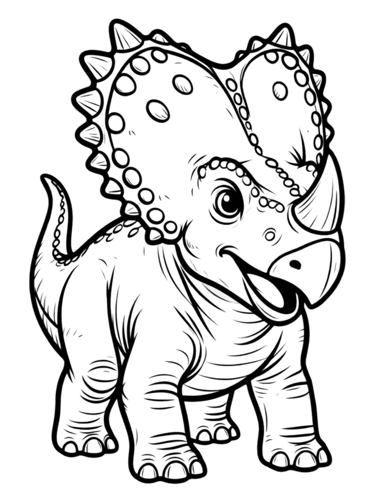 Printable triceratops dinosaur coloring page for kids ages 3–8