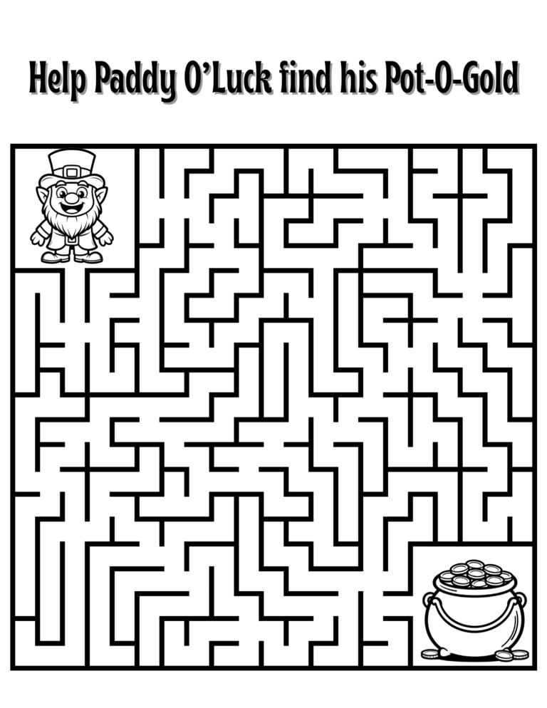 Printable Pot of gold maze activity for kids ages 3–8