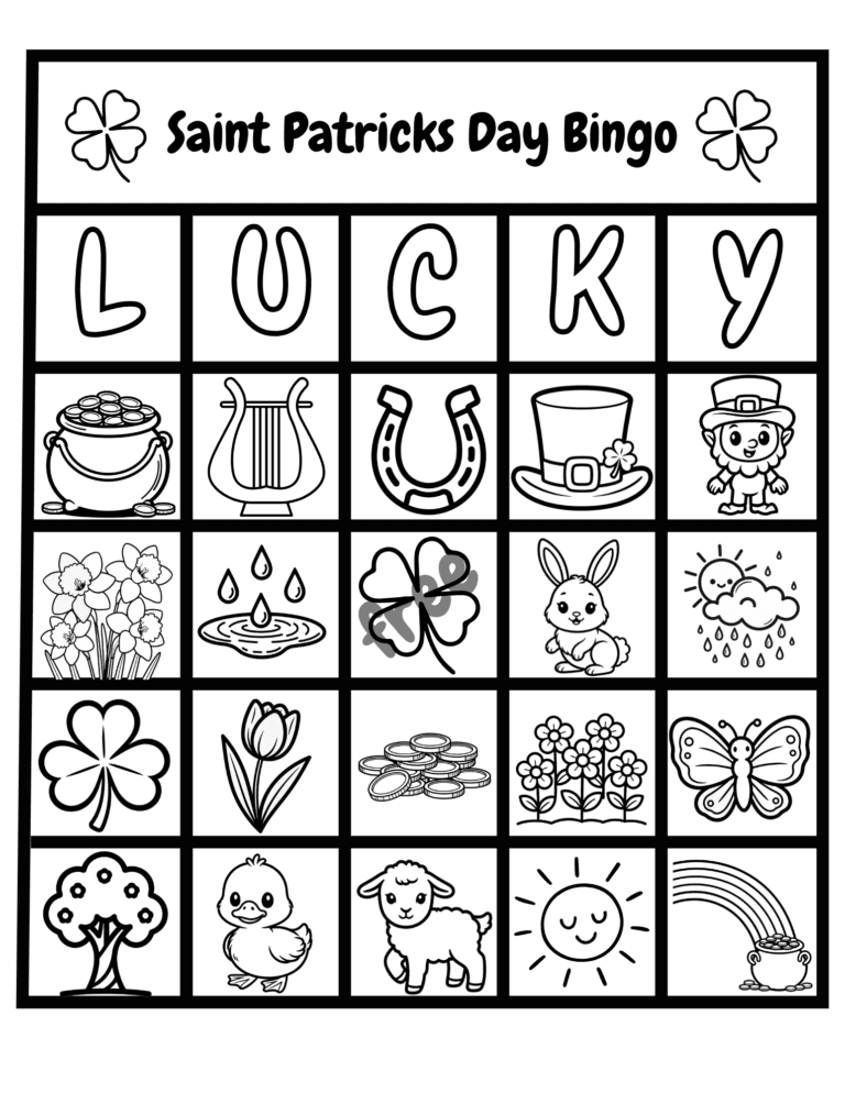 Printable St Patrick's Day bingo 1 activity for kids ages 3–8