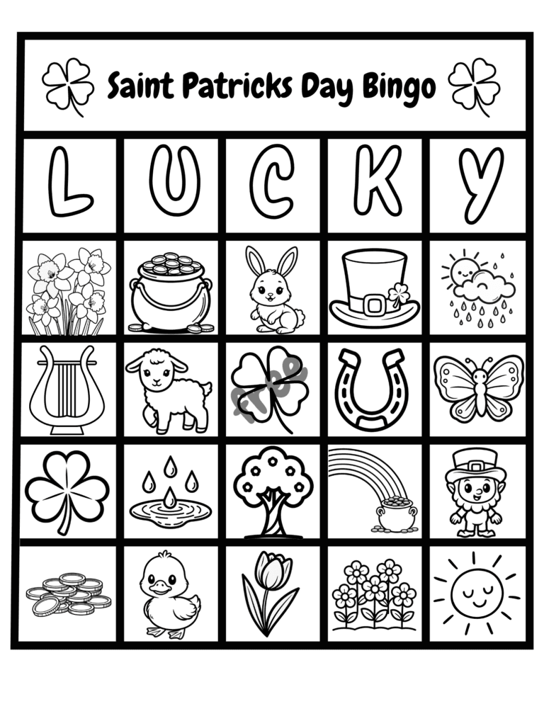 Printable St Patrick's Day bingo 2 activity for kids ages 3–8