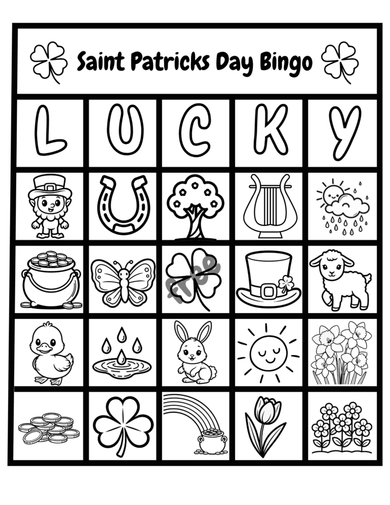 Printable St Patrick's Day bingo 3 activity for kids ages 3–8