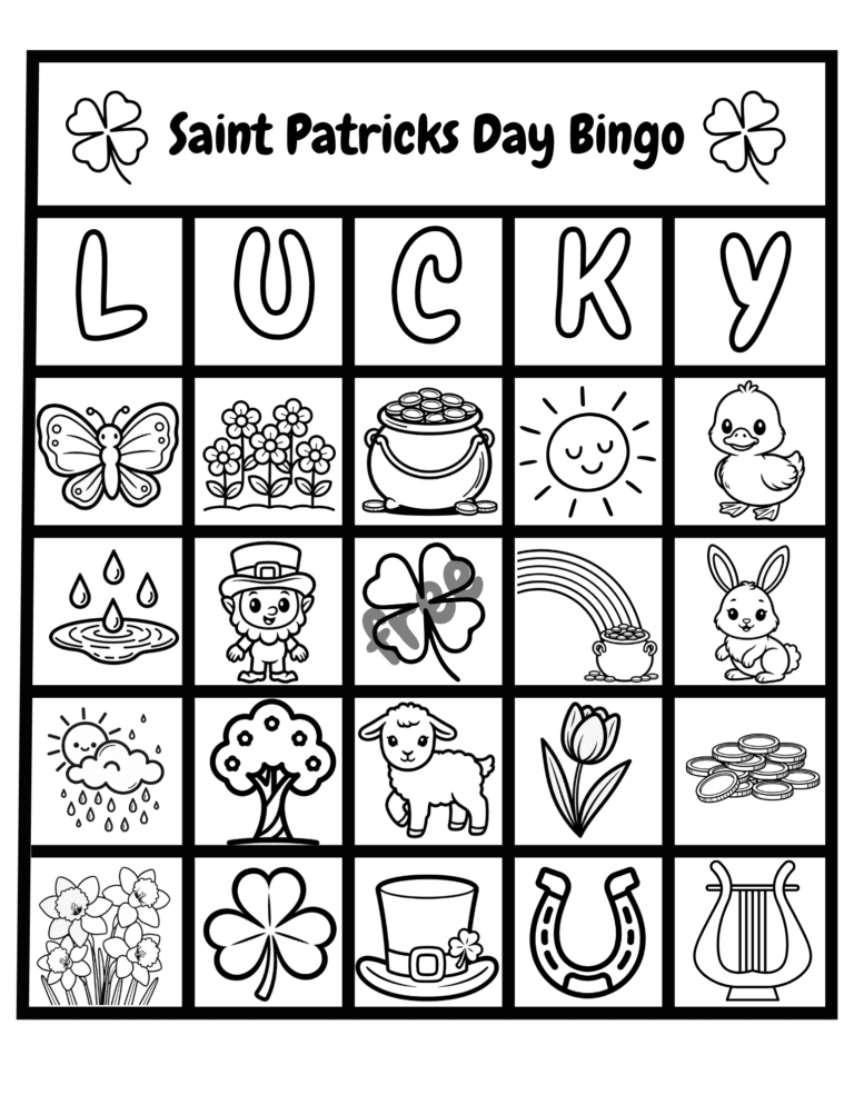 Printable St Patrick's Day bingo 4 activity for kids ages 3–8
