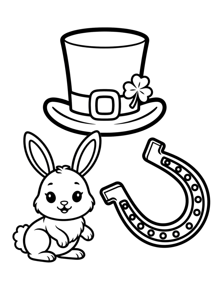 Printable Bunny in a top hat coloring page for kids ages 3–8