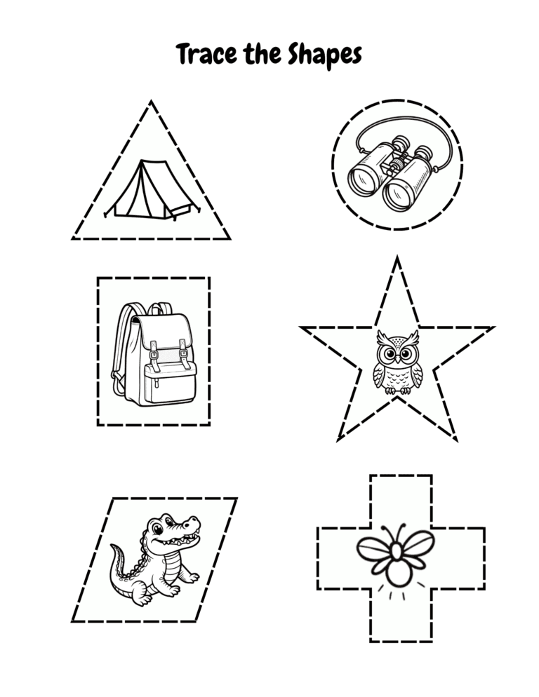 Printable Trace the shapes activity for kids ages 3–8