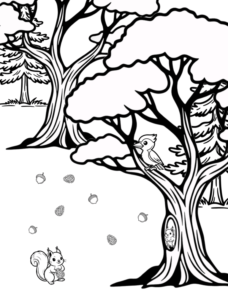 Printable Woodland animal coloring page for kids ages 3–8