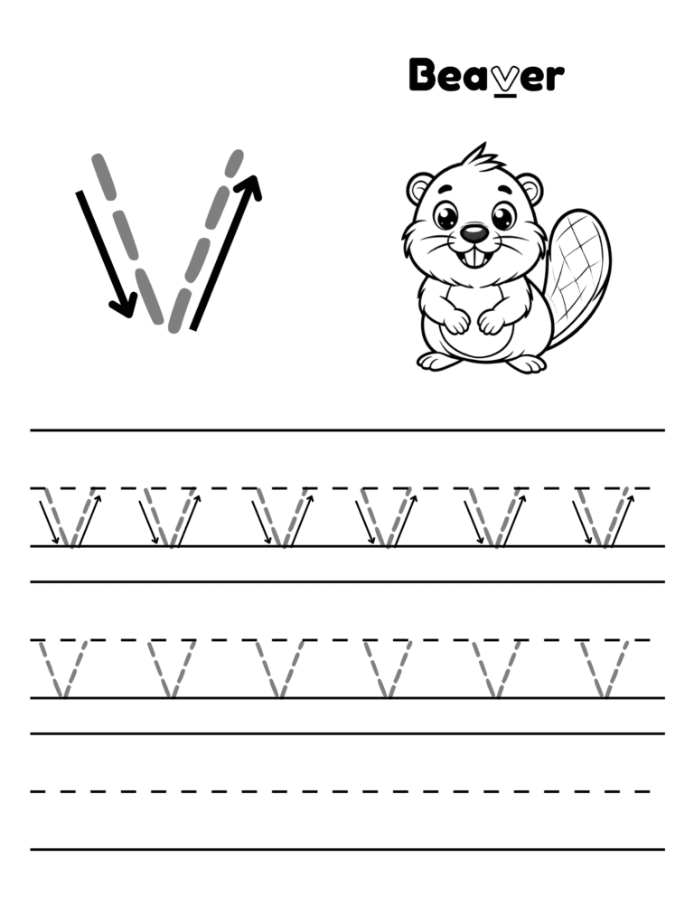 Printable Letter B tracing beaver activity for kids ages 3–8
