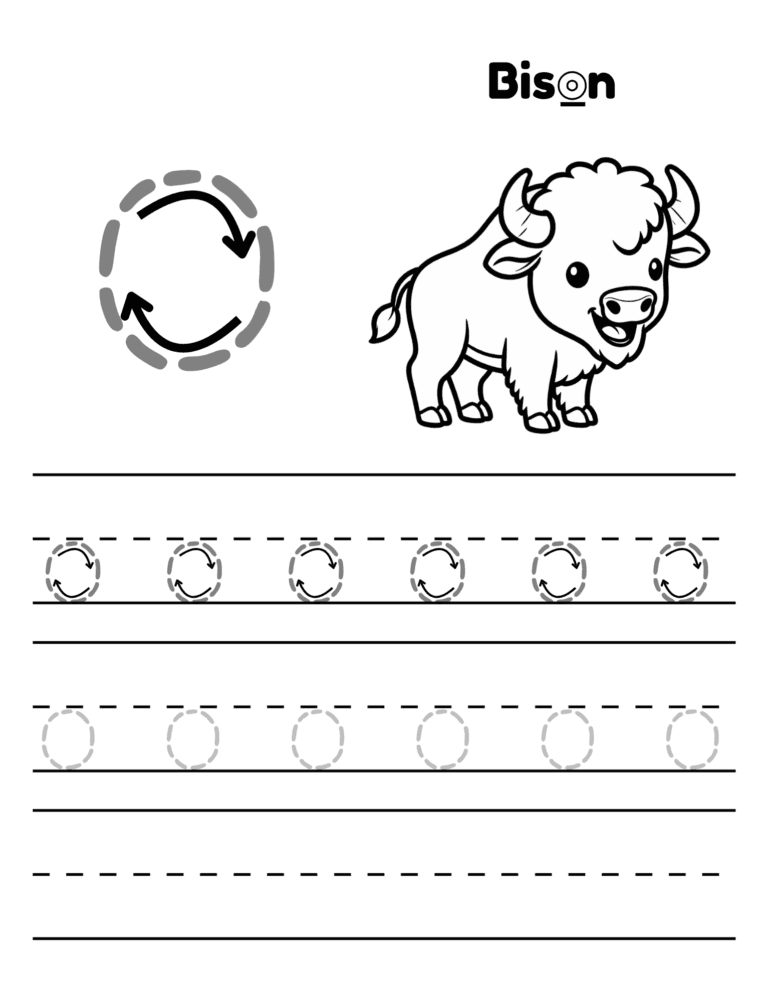 Printable Letter B tracing bison activity for kids ages 3–8