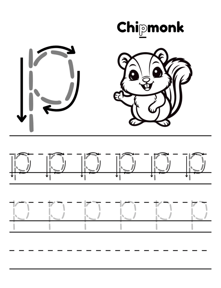 Printable Letter C tracing chipmunk activity for kids ages 3–8