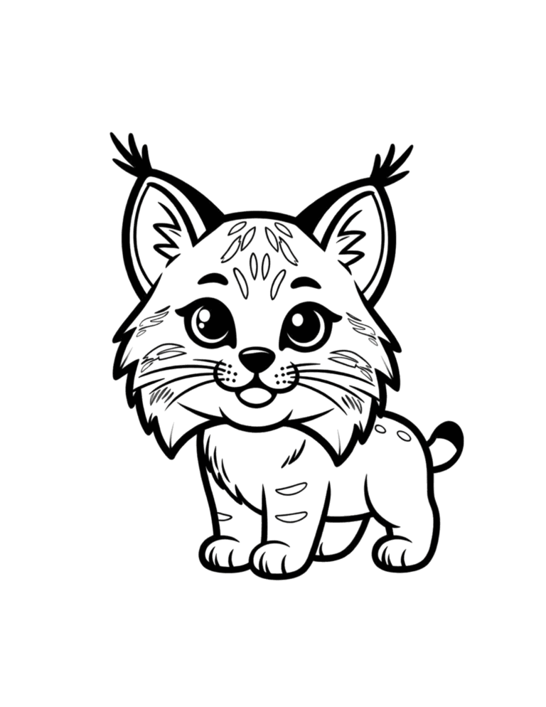 Printable Lynx kitten coloring page for kids ages 3–8