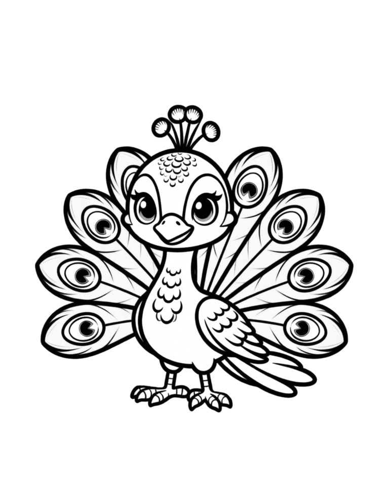Printable Peacock coloring page for kids ages 3–8