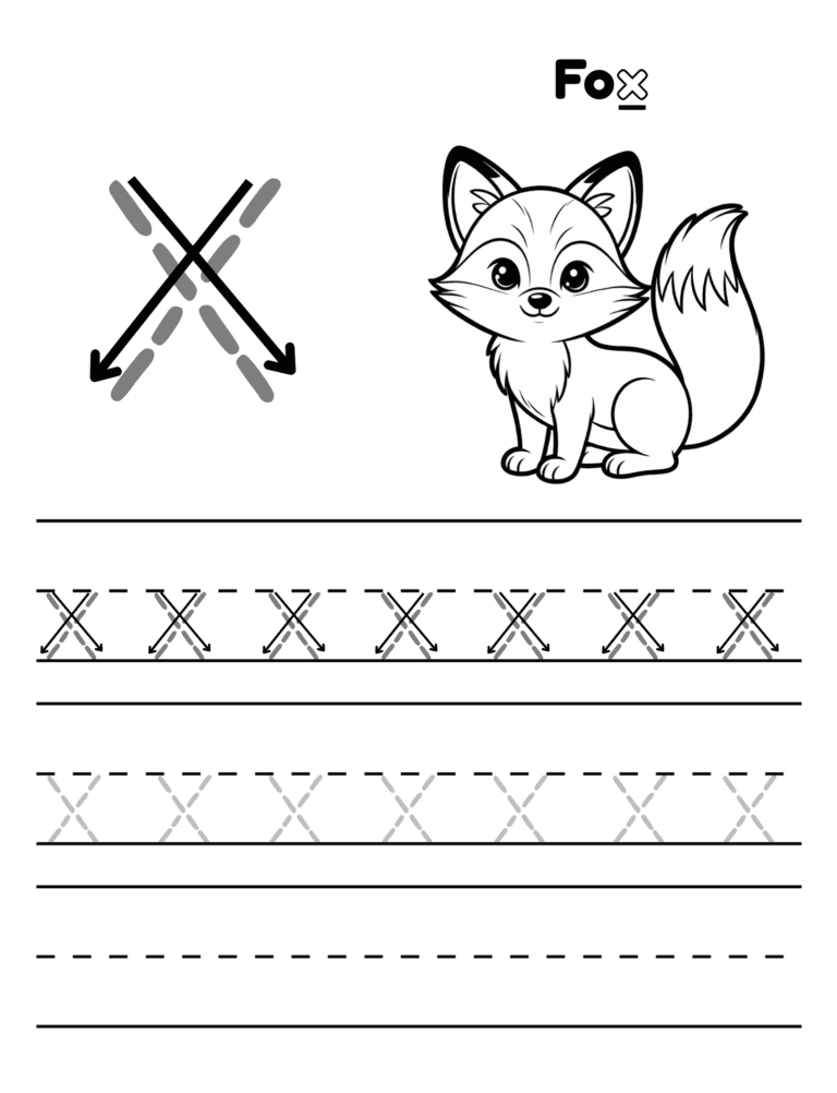 Printable Letter F tracing fox activity for kids ages 3–8