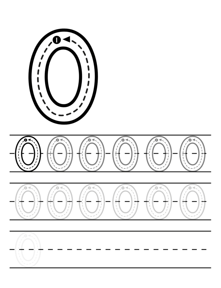 Printable Number 0 tracing for kids ages 3–8