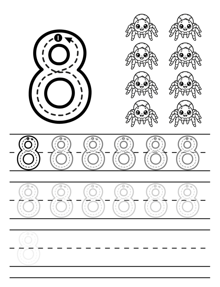 Printable Number 8 tracing for kids ages 3–8