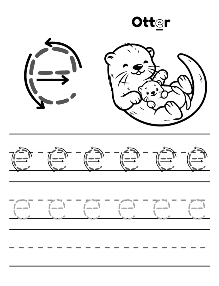 Printable Letter O tracing otter activity for kids ages 3–8
