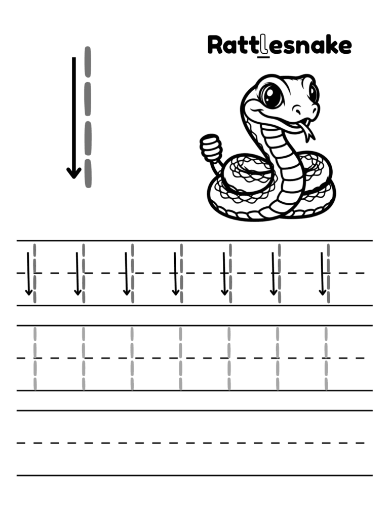 Printable Letter l tracing rattlesnake for kids ages 3–8
