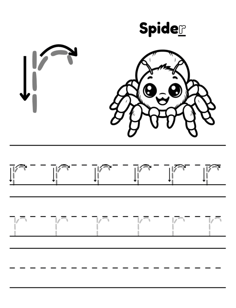 Printable Letter S tracing spider activity for kids ages 3–8