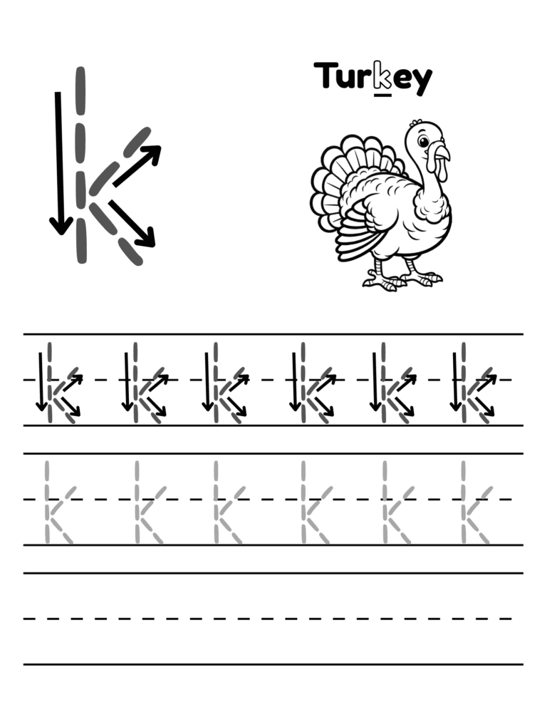 Printable Letter T tracing turkey activity for kids ages 3–8