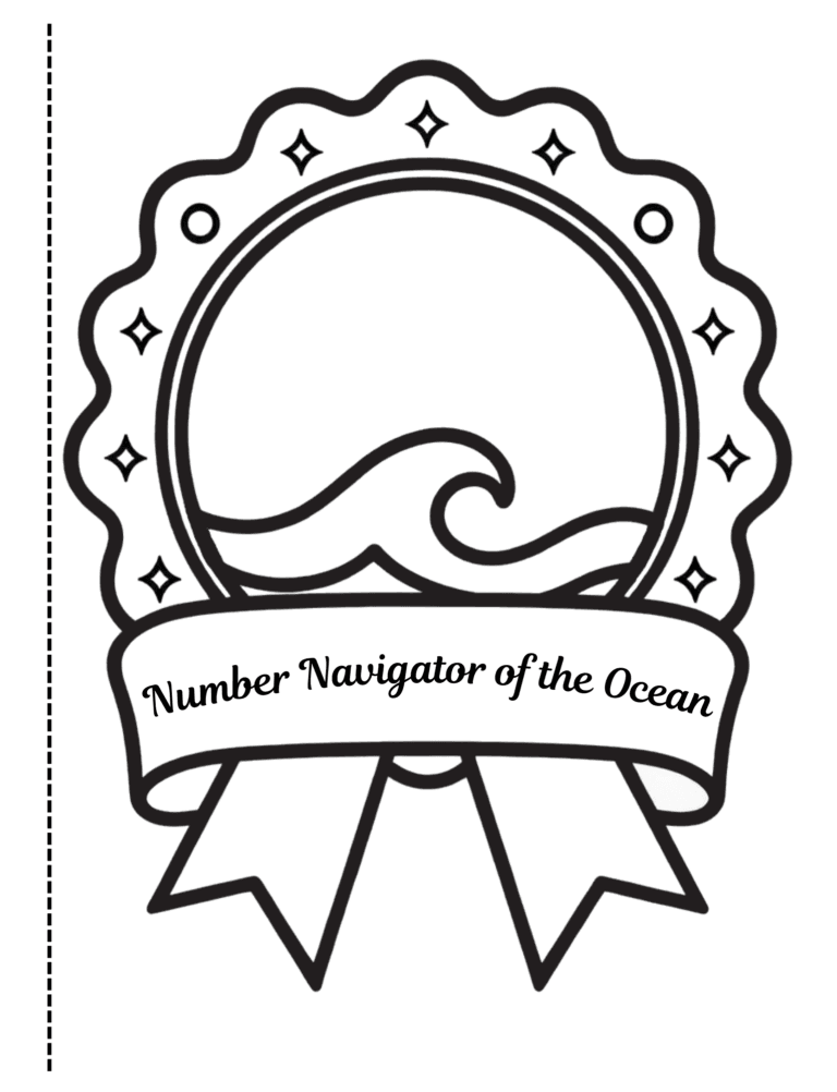 Printable Number Navigator of the Ocean badge for kids ages 3–8