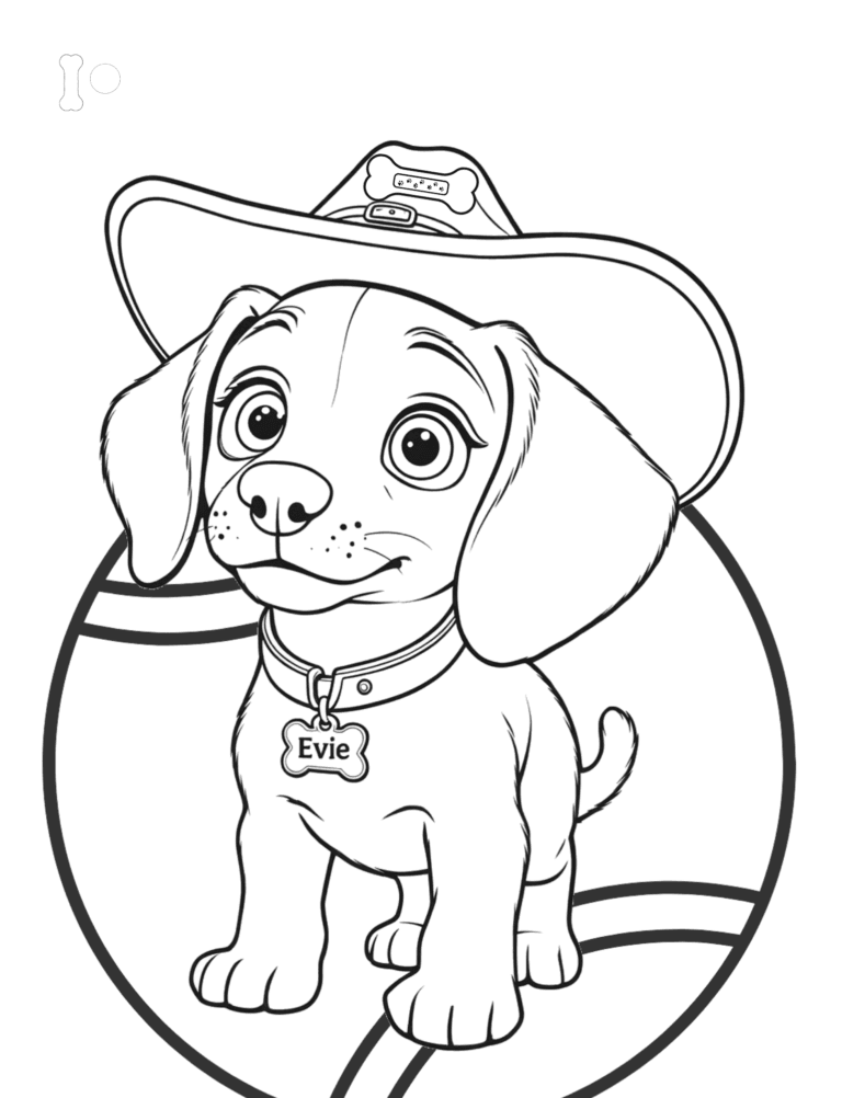Printable cowboy puppy farm coloring page for kids ages 3–8