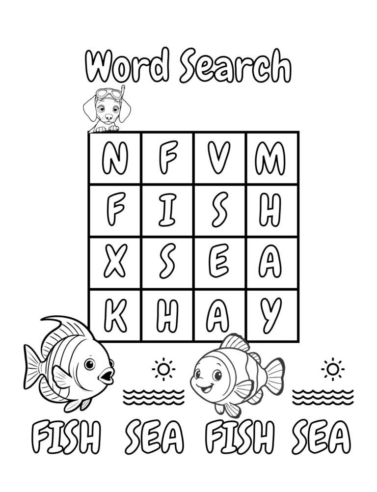Printable Ocean word search activity for kids ages 3–8