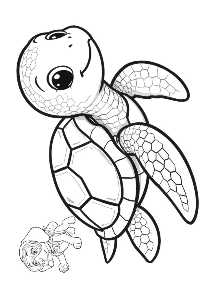 Printable sea turtle ocean coloring page for kids ages 3–8