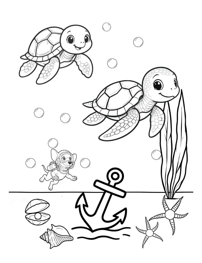 Printable sea turtles ocean coloring page for kids ages 3–8