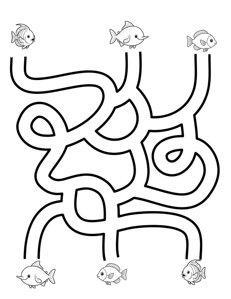Printable Ocean maze for kids ages 3–8