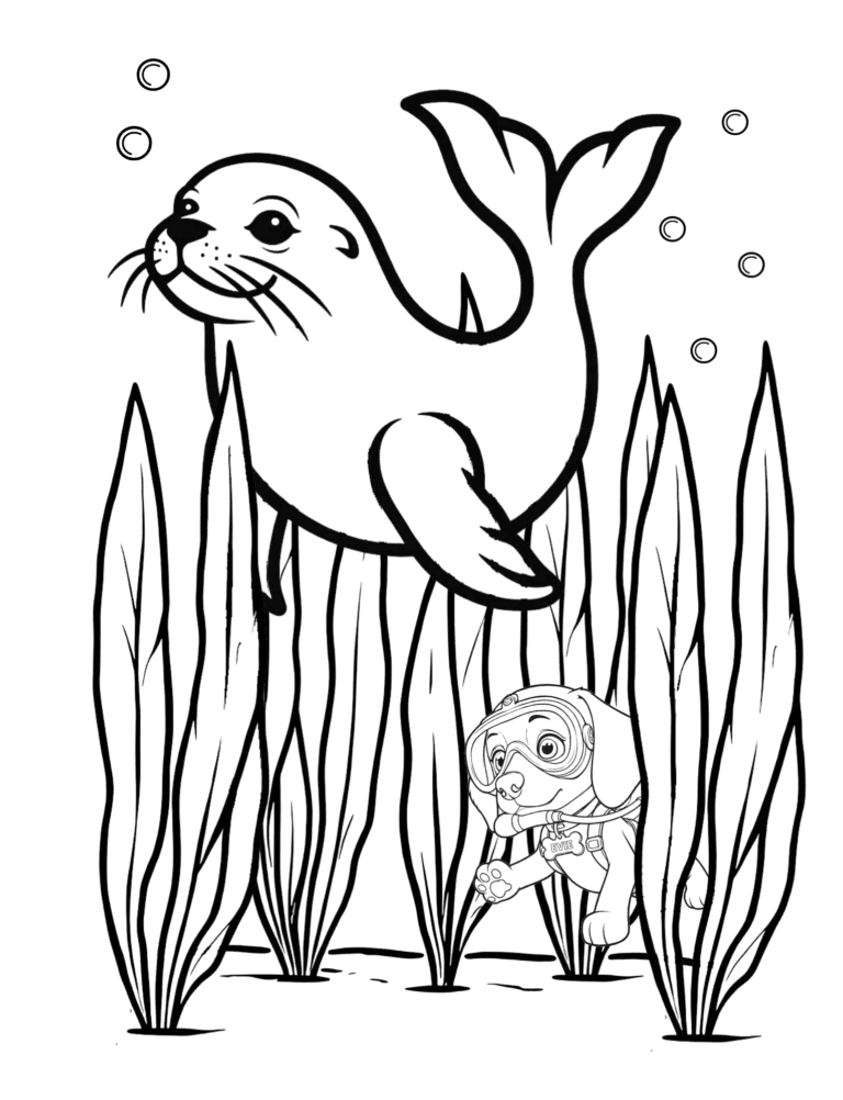 Printable seal ocean coloring page for kids ages 3–8