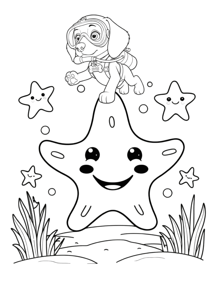 Printable starfish ocean coloring page for kids ages 3–8