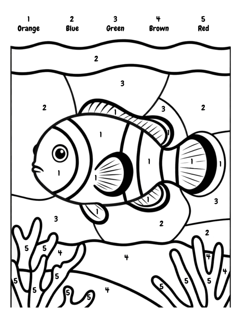 Printable Clownfish reef coloring page for kids ages 3–8