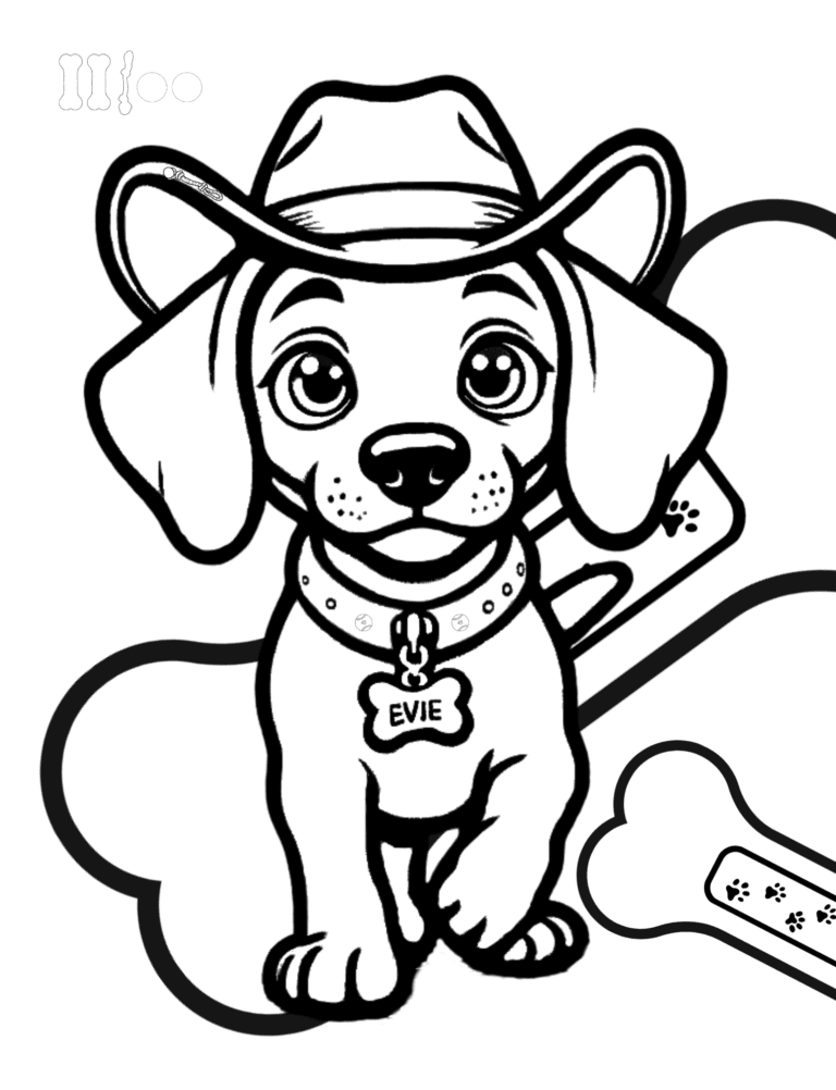Printable puppy with a bone farm coloring page for kids ages 3–8